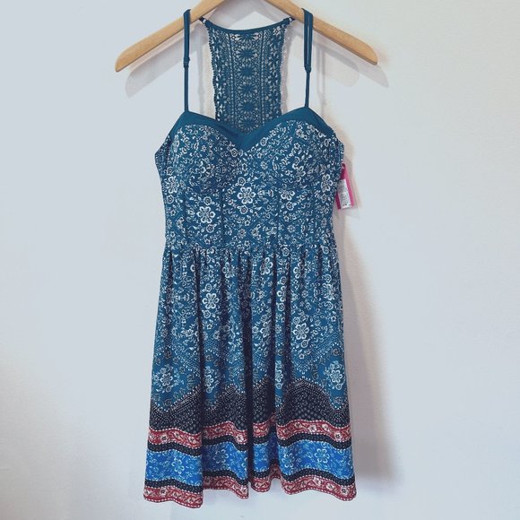 Xhilaration Teal Floral Bra Cup Dress Size S NWT - Picture 3 of 7